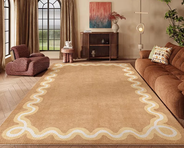 Dining Room Geometric Modern Rugs, Large Modern Rugs for Living Room, Bedroom Modern Rugs, Cream Color Contemporary Modern Rugs-Paintingforhome