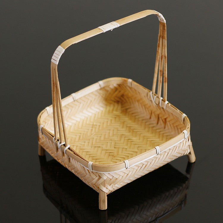 Lovely Cute Picnic Hand basket, Hand-woven Basket with Handle, Bamboo Basket for Food, Natural Fruit Basket, Kitchen Storage Baskets-Paintingforhome