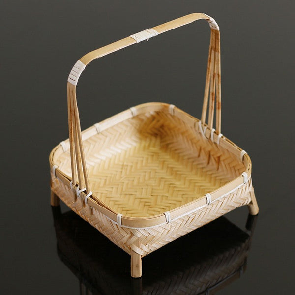 Lovely Cute Picnic Hand basket, Hand-woven Basket with Handle, Bamboo Basket for Food, Natural Fruit Basket, Kitchen Storage Baskets-Paintingforhome