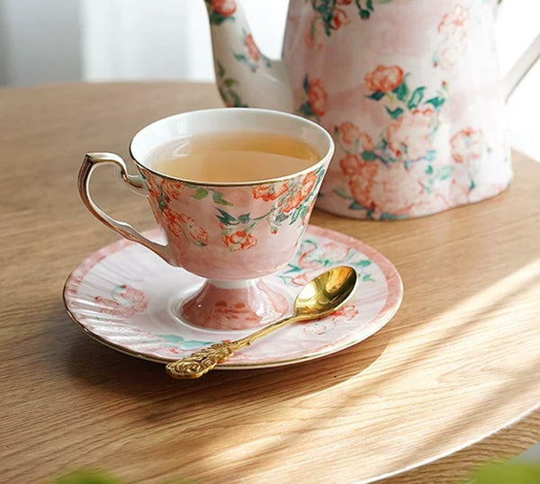 Ceramic Tea Cup Set, Luxury Tea Cup with Saucer, Elegant Coffee Cup, Porcelain Tea cups, British Tea Cup Set, Afternoon Tea Cup with Saucer Set-Paintingforhome