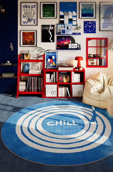 Unique Modern Rugs for Living Room, Geometric Round Rugs for Dining Room, Blue Contemporary Modern Area Rugs for Bedroom, Circular Modern Rugs for Apartments