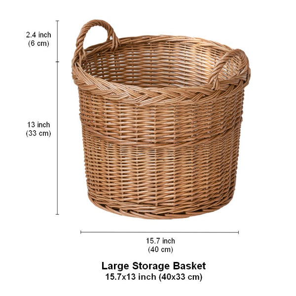 Round Storage Basket for Clothes, Natural Hand-woven Wicker Storage Basket for Clothes, Extra Large Kitchen Storage Baskets, Willow Weaving Baskets for Clothes-Paintingforhome