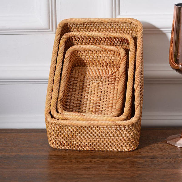 Rectangular Storage Baskets, Storage Baskets for Shelves, Woven Rattan Storage Basket, Kitchen Storage Baskets, Bathroom Storage Baskets-Paintingforhome