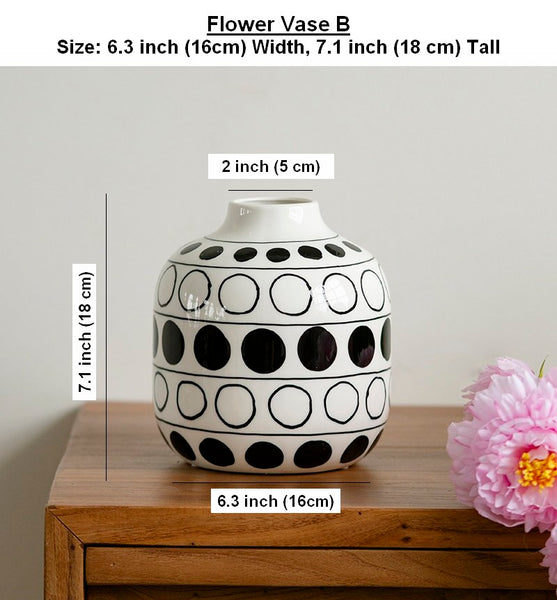 Ceramic Bud Vases, Black and White Polka Dot Flower Vase, Small Flower Vases on Table, Modern Porcelain Flower Vases, Handmade Water Holding Flower Vases-Paintingforhome