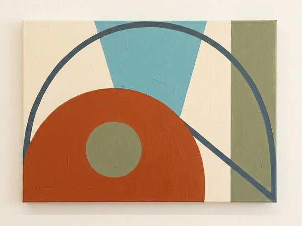 Original Modern Canvas Wall Art, Terracotta, Blue, Green Color, Geometric Abtract Art for Mid-Century Contemporary Living Room