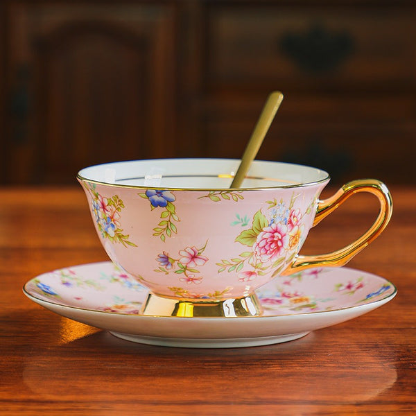 Flower Tea Cup and Saucer Set of 2 Cups in Gift Box, Porcelain Tea Cup Saucer Set, Floral Ceramic Coffee Cup with Saucer, Beautiful British Tea Cup and Saucer-Paintingforhome