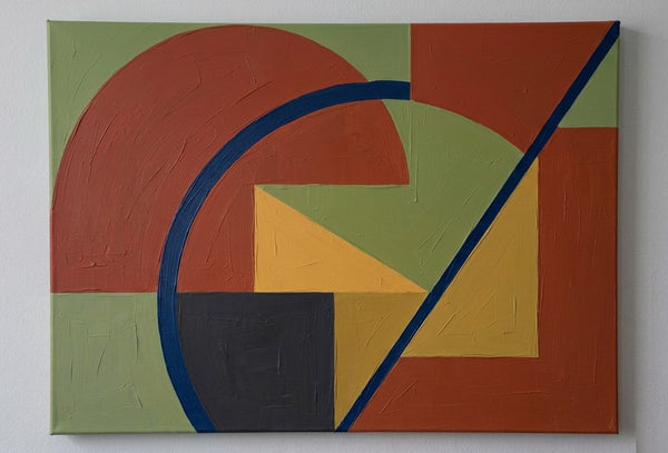 Original Abstract Paintings, Contemporary Canvas Wall Art, Terracotta, Yellow, Green Color, Geometric Pattern Abtract Artwork