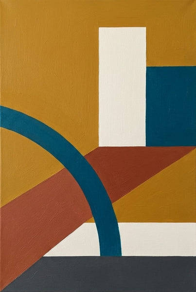 Original Abstract Wall Art Paintings, Oversized Modern Canvas Art, Yellow, Terracotta, Blue Colors, Geometric Pattern Modern Artwork
