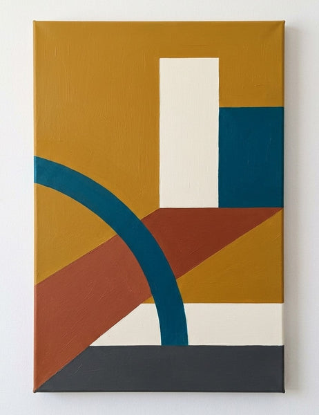 Original Abstract Wall Art Paintings, Oversized Modern Canvas Art, Yellow, Terracotta, Blue Colors, Geometric Pattern Modern Artwork