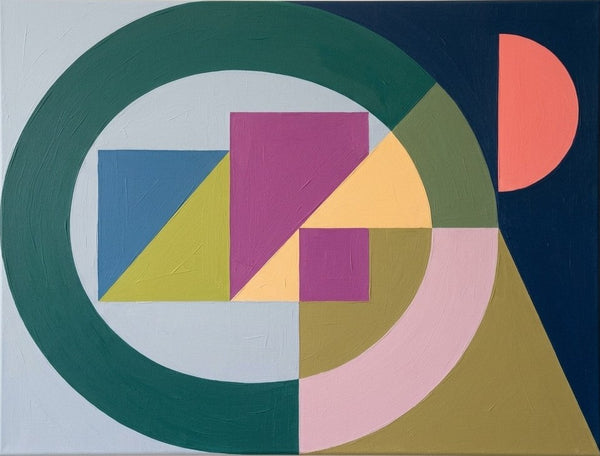 Abstract Contemporary Wall Art, Green, Blue, Purple Color, Geometric Pattern Abtract Art for Mid-Century Modern Living Room