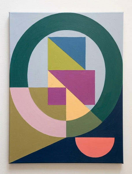 Abstract Contemporary Wall Art, Green, Blue, Purple Color, Geometric Pattern Abtract Art for Mid-Century Modern Living Room
