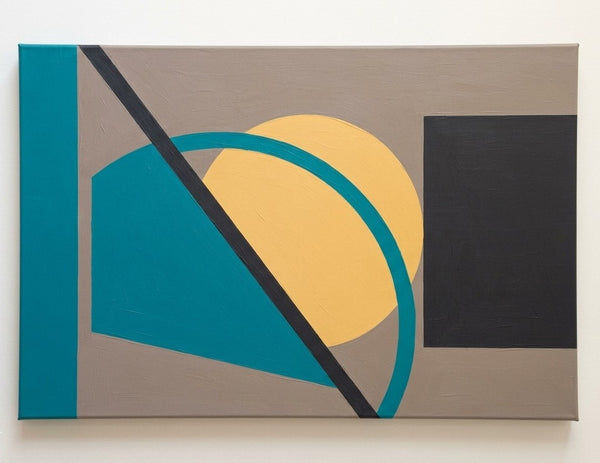 Original Hand Painted Abstract Paintings, Large Modern Canvas Art, Lake Blue, Yellow, Black Color Geometric Abstract Artwork