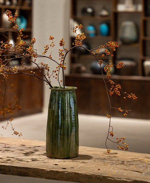 Ceramic Bouquet Vases, Green Flower Vases on Table, Porcelain Flower Vases, Dining Table Centerpiece, Handmade Water Holding Flower Vase-Paintingforhome