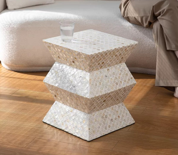 Portable Casual Side Table, Shell Small Sofa Side Table, Unique Small End Table, Contemporary Round Side Table, Creative Coffee Table-Paintingforhome