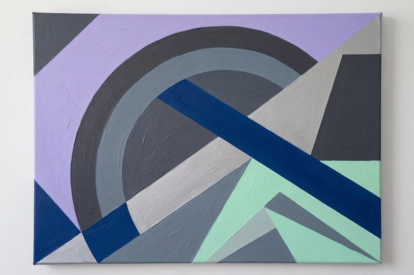 Grey, Green, Purple Color Geometric Pattern Wall Art for Mid-Century Contemporary Living Room, Original Abstract Modern Wall Art