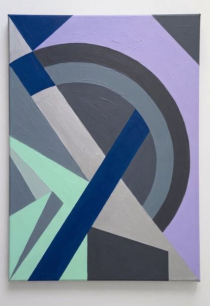 Grey, Green, Purple Color Geometric Pattern Wall Art for Mid-Century Contemporary Living Room, Original Abstract Modern Wall Art