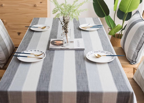 Rectangular Table Covers for Coffee Table, Modern Table Cloths for Dining Room, Gray Stripe Rectangular Tablecloth for Oval Table, Cotton and Linen Tablecloths-Paintingforhome