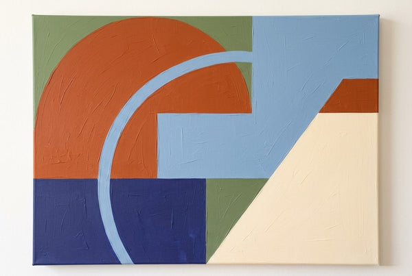 Contemporary Canvas Wall Art, Blue, Orange-Red, Green Geometric Pattern Abtract Art for Retro Modern Bedroom Decor