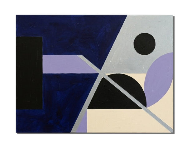 Original Abstract Contemporary Wall Art, Dark Navy, Black, Purple Color, Geometric Pattern Abtract Art for Mid-Century Modern Decor