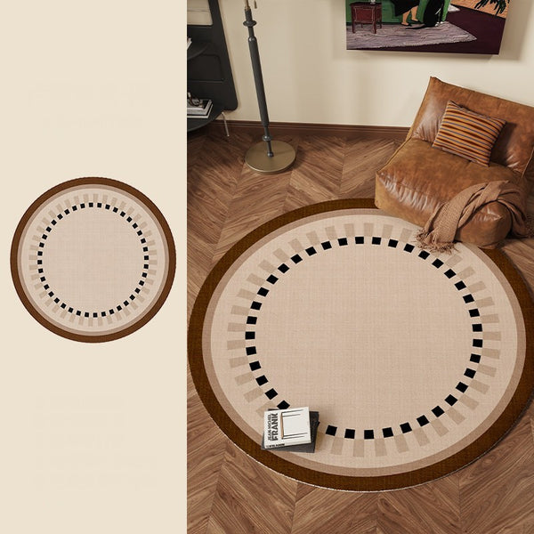 Mid Century Modern Rugs under Chairs, Bedroom Circular Modern Rugs, Geometric Round Rugs for Dining Room, Contemporary Modern Rugs-Paintingforhome