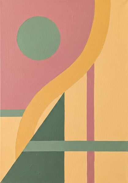 Geometric Pattern Abtract Art for Modernism Decor, Beige, Dusty Pink, Green Color, Original Contemporary Canvas Paintings