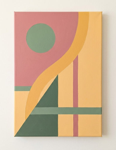 Geometric Pattern Abtract Art for Modernism Decor, Beige, Dusty Pink, Green Color, Original Contemporary Canvas Paintings