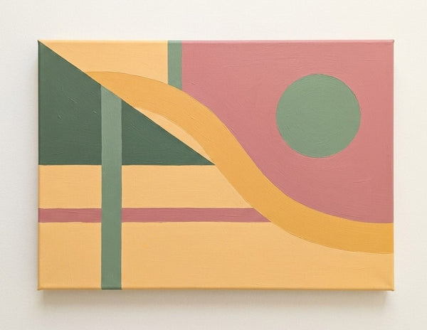 Geometric Pattern Abtract Art for Modernism Decor, Beige, Dusty Pink, Green Color, Original Contemporary Canvas Paintings