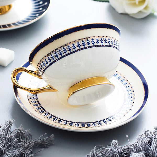 British Tea Cups, Porcelain Coffee Cups, Latte Coffee Cups, Tea Cup and Saucer, Coffee Cups with Gold Trim and Gift Box-Paintingforhome