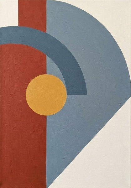 Extra Large Modern Canvas Art, Denim Blue, Rust Red, Mustard Yellow Colors, Geometric Pattern Abstract Artwork