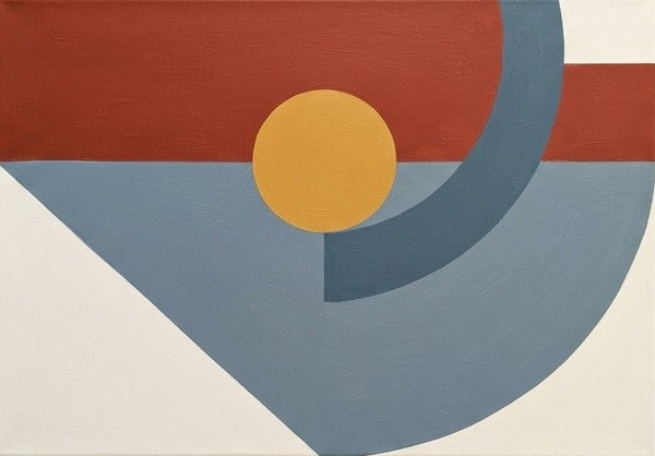 Extra Large Modern Canvas Art, Denim Blue, Rust Red, Mustard Yellow Colors, Geometric Pattern Abstract Artwork
