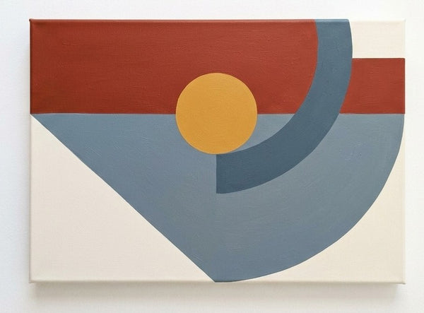 Extra Large Modern Canvas Art, Denim Blue, Rust Red, Mustard Yellow Colors, Geometric Pattern Abstract Artwork