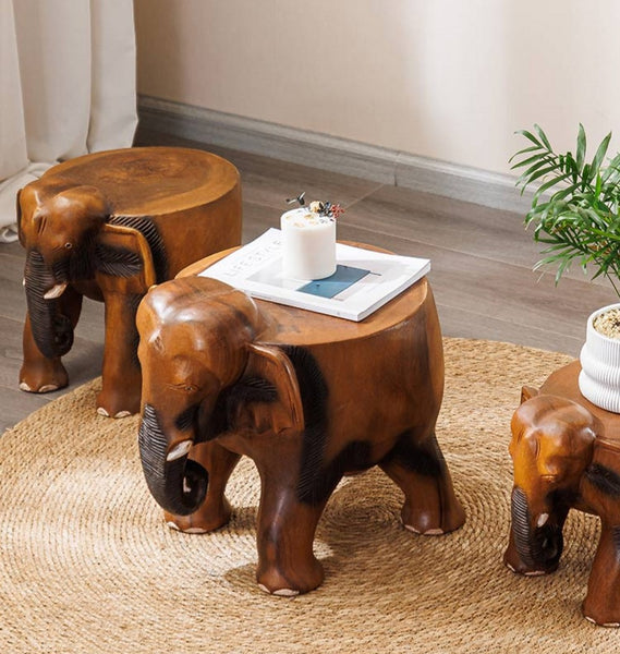 Handmade Solid Wood low Stool, Elephant Wooden Stool, Elephant Sofa Stool, Dining Table Stool, Creative Shoe-changing Stool-Paintingforhome