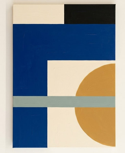 Simple Modern Wall Art, Blue, Yellow, Cream Color Geometric Pattern Abstract Art for Mid-Century Contemporary Living Room