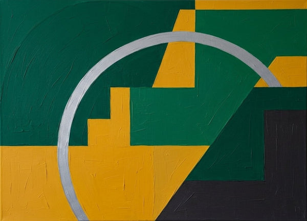 Acrylic Abstract Paintings, Emerald Green,  Mustard Yellow Colors, Geometric Pattern Abtract Artwork, Original Contemporary Canvas Wall Art