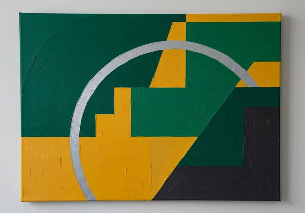 Acrylic Abstract Paintings, Emerald Green,  Mustard Yellow Colors, Geometric Pattern Abtract Artwork, Original Contemporary Canvas Wall Art