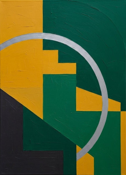 Acrylic Abstract Paintings, Emerald Green,  Mustard Yellow Colors, Geometric Pattern Abtract Artwork, Original Contemporary Canvas Wall Art