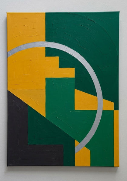 Acrylic Abstract Paintings, Emerald Green,  Mustard Yellow Colors, Geometric Pattern Abtract Artwork, Original Contemporary Canvas Wall Art