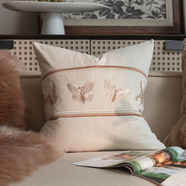 Modern Decorative Pillows for Bedroom, Decorative Pillow Arrangement Ideas for Couch, Embroidered Butterfly Pillow Covers, Large Decorative Throw Pillows for Living Room-Paintingforhome