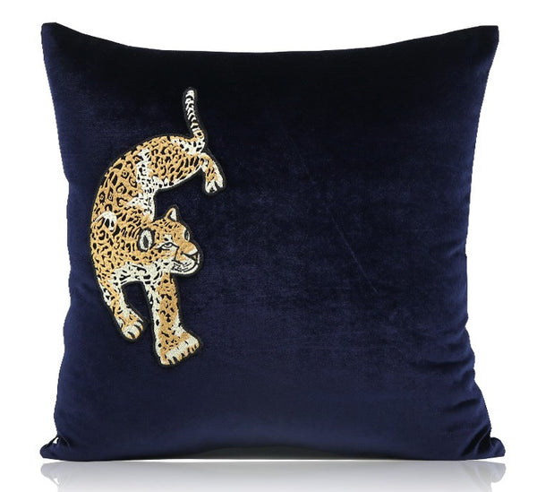 Modern Sofa Pillows, Contemporary Throw Pillows, Cheetah Decorative Throw Pillows, Blue Decorative Pillows for Living Room-Paintingforhome