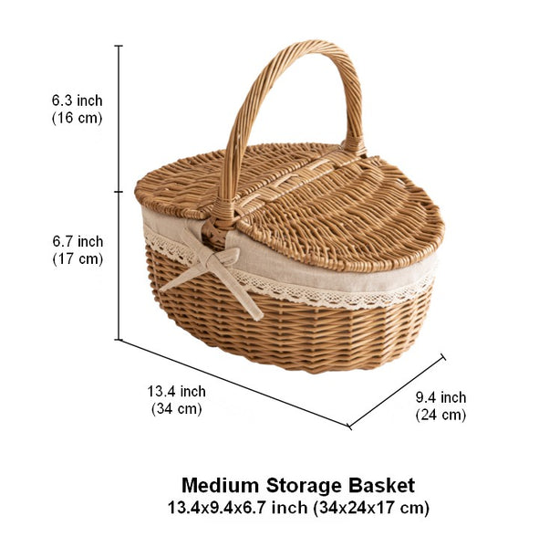 Picnic Storage Basket with Handle, Extra Large Kitchen Storage Baskets, Natural Hand-woven Wicker Storage Basket, Lovely Willow Weaving Baskets for Vegetable, Natural Fruit Storage Baskets-Paintingforhome