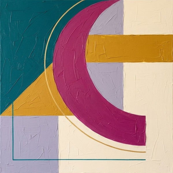 Original Modern Contemporary Artwork, Magenta, Teal, Yellow Color Geometric Abstract Paintings for Retro Modern Decor