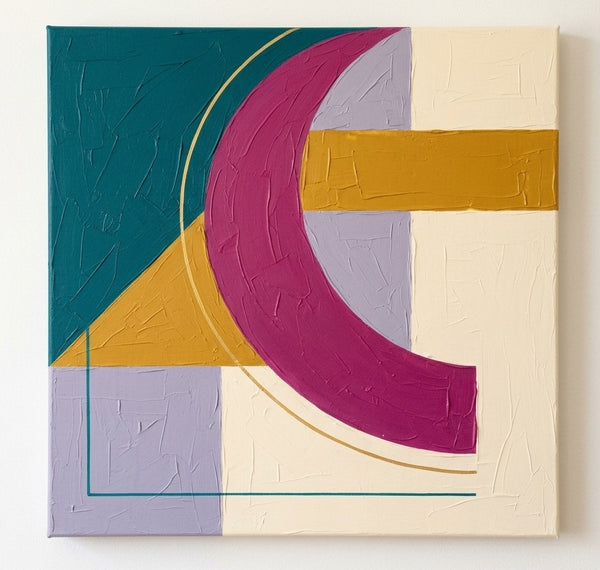 Original Modern Contemporary Artwork, Magenta, Teal, Yellow Color Geometric Abstract Paintings for Retro Modern Decor