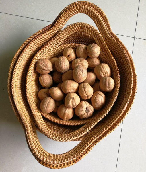 Woven Round Storage Basket, Storage Baskets for Kitchen, Rattan Storage Basket with Handle, Storage Basket for Dining Room, Set of 3-Paintingforhome