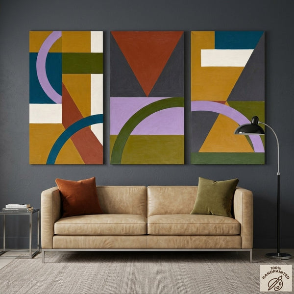 Geometric Abstract Paintings, Modern Paintings for Living Room, Multi Panel Canvas Art, Large Group Paintings,