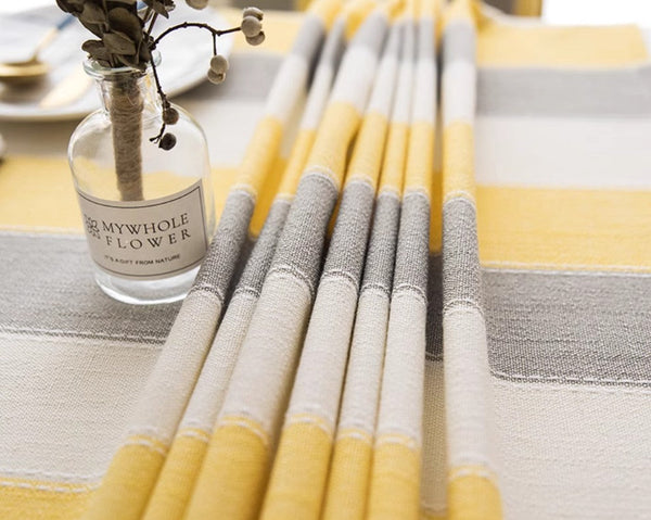 Kitchen Rectangular Table Covers, Yellow Stripe Cotton and Linen Tablecloths, Rectangular Tablecloth for Oval Table, Modern Table Cloths for Dining Room-Paintingforhome