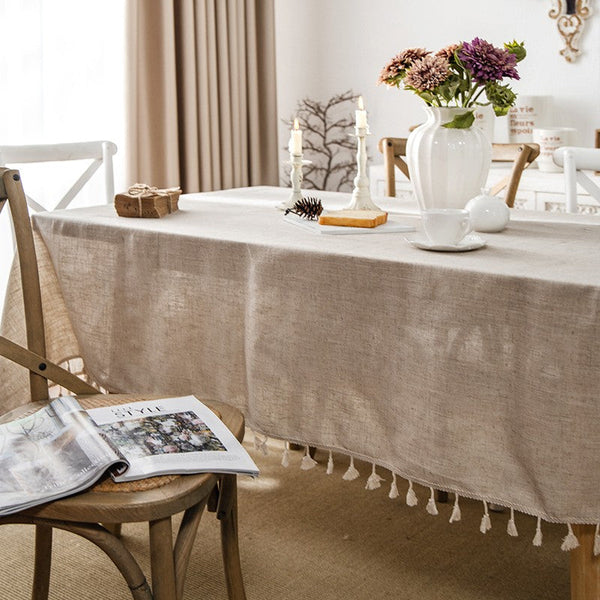Simple Linen Rectangle Table Cover for Dining Room Table, Large Brown Tablecloth for Home Decoration, Modern Table Cloth, Square Tablecloth for Round Table-Paintingforhome