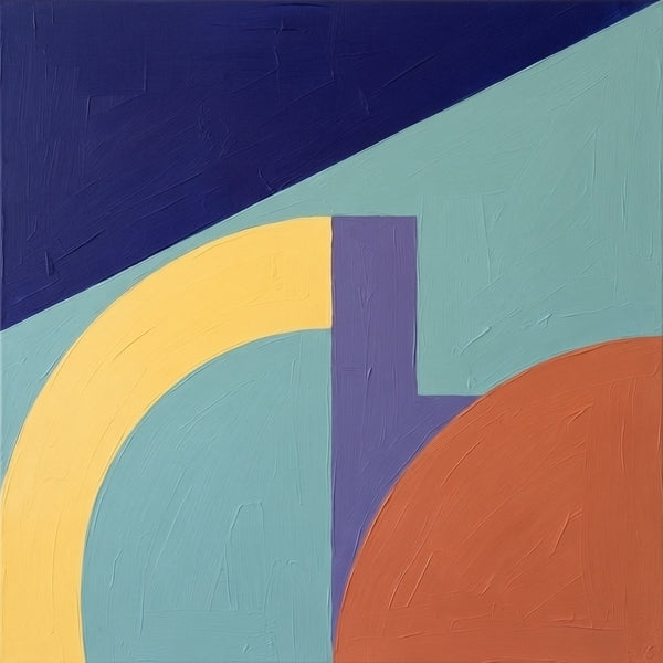 Blue, Yellow, Orange-Red Color, Modern Contemporary Wall Art, Geometric Pattern Abstract Paintings for Modernism Decor