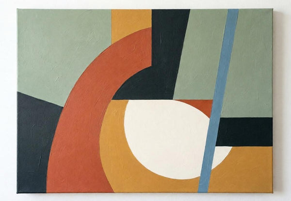 Acrylic Abstract Contemporary Wall Art, Sage Green, Terracotta, Ochre Yellow Color, Original Geometric Abtract Art for Mid-Century Modern Decor