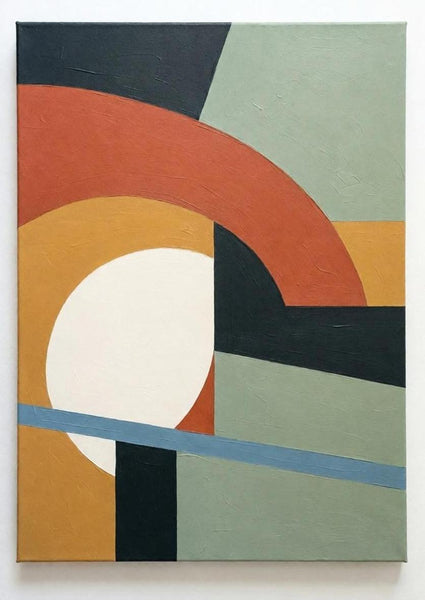 Acrylic Abstract Contemporary Wall Art, Sage Green, Terracotta, Ochre Yellow Color, Original Geometric Abtract Art for Mid-Century Modern Decor