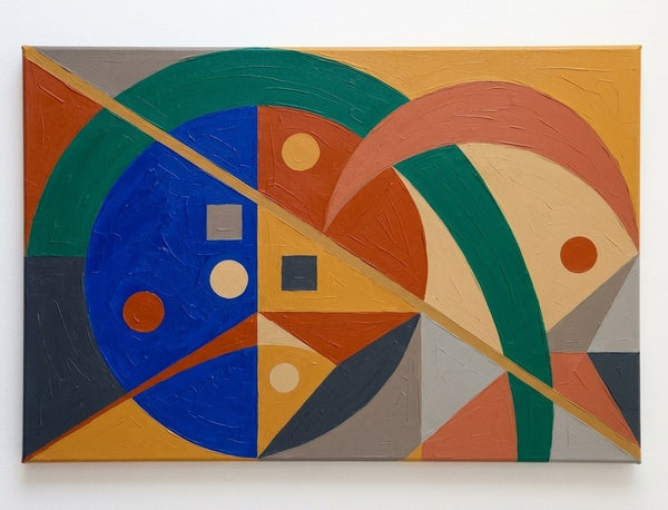 Oversized Modern Canvas Wall Art, Royal Blue, Mustard Yellow, Emerald Green Colors, Geometric Pattern Modern Artwork